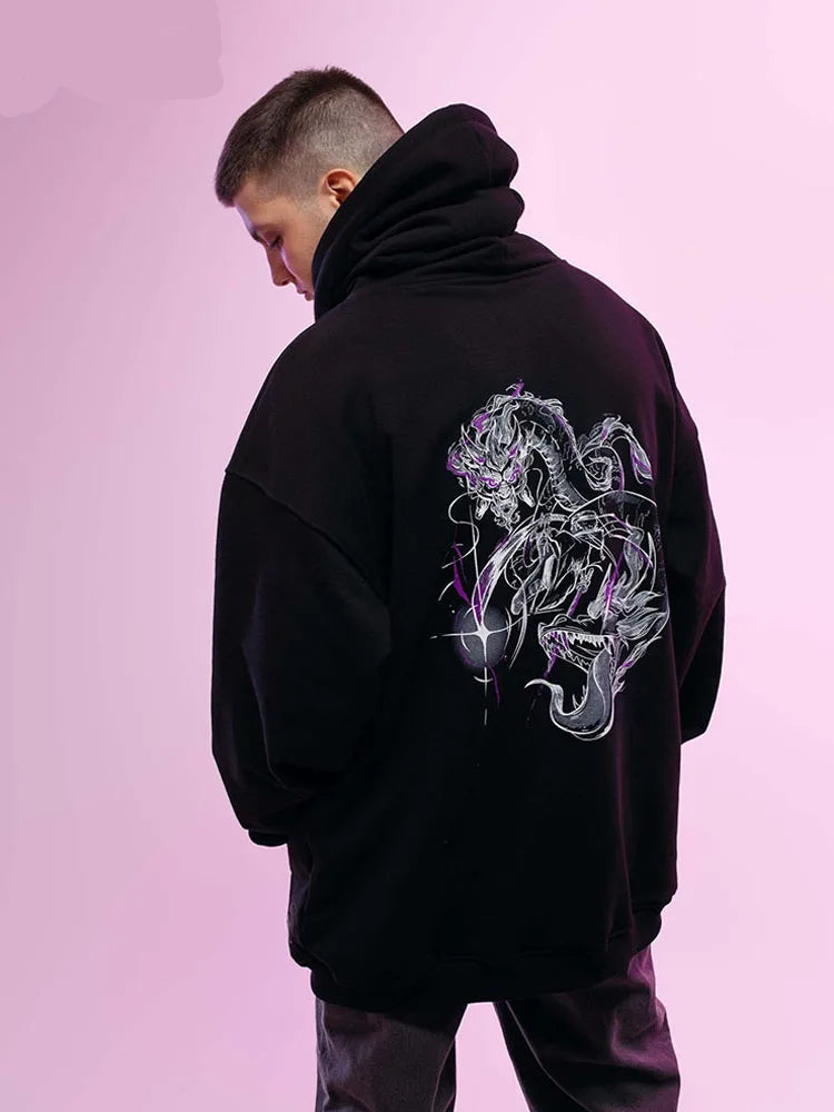 Men Purple Dragon Graphic Hoodie