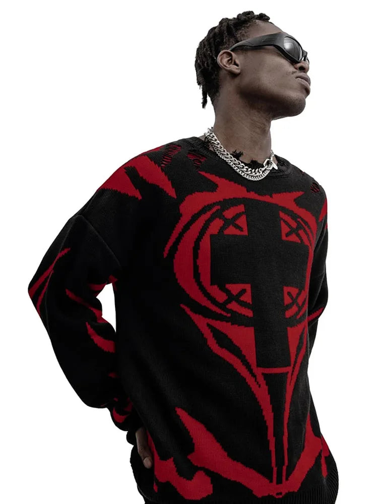 Men's Sweater Winter Pullover Knitwear Oversized Gothic