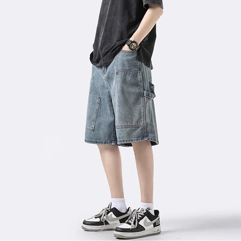 Men Shorts Jeans Blue Cargo Jorts Baggy Denim vintage