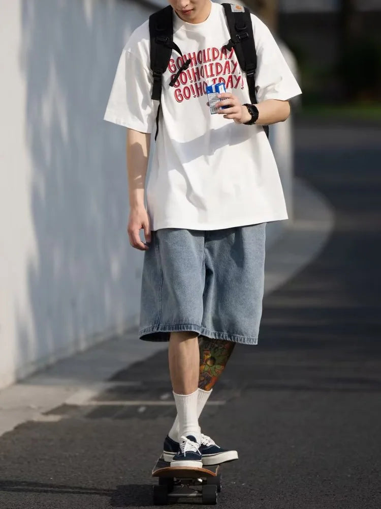 Men's Shorts Jeans Blue Denim Jorts Baggy Harajuku Pants