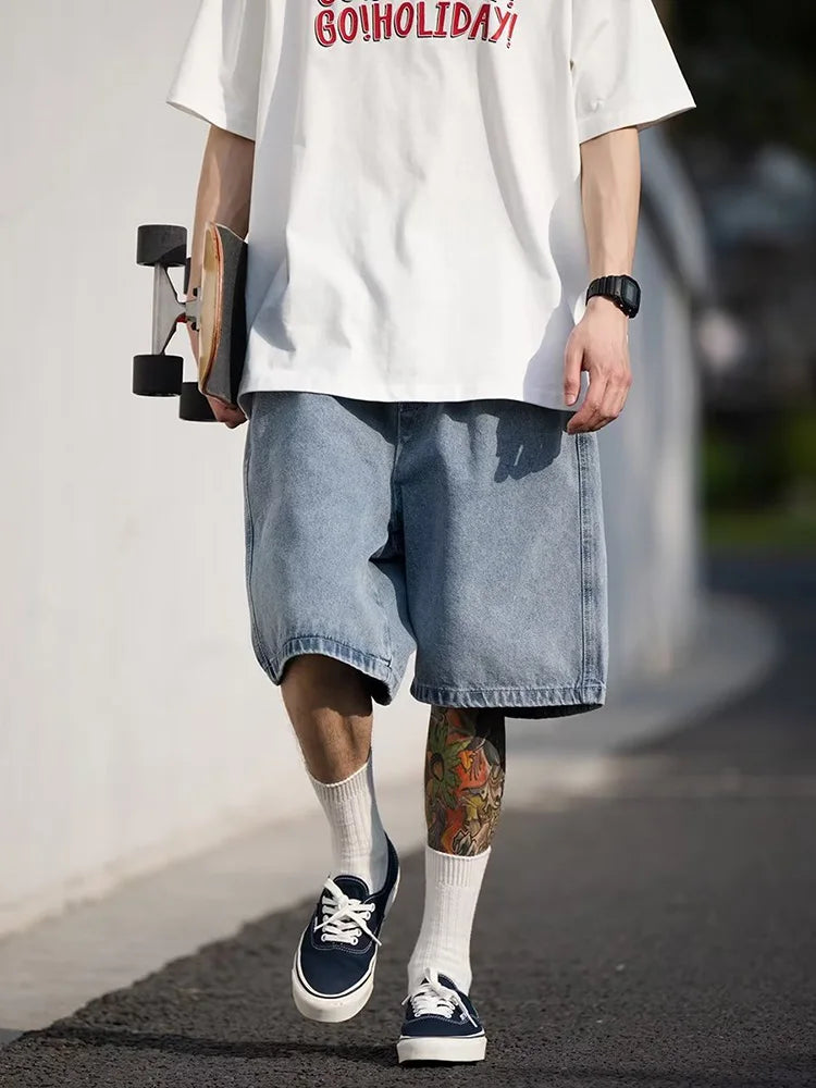 Men's Shorts Jeans Blue Denim Jorts Baggy Harajuku Pants