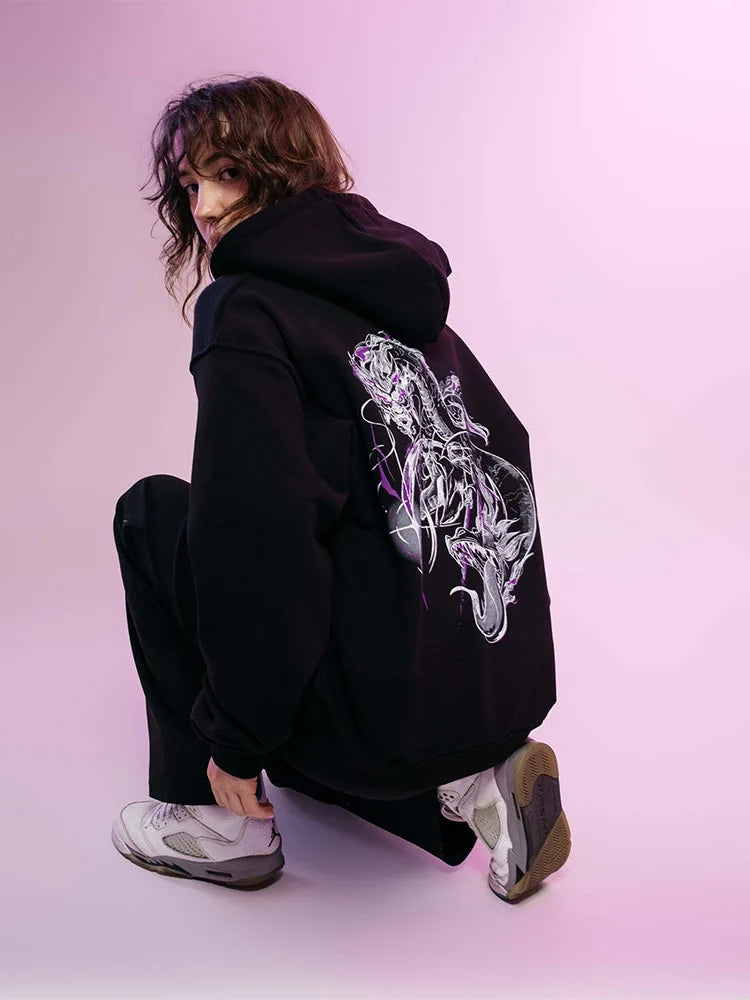 Men Purple Dragon Graphic Hoodie