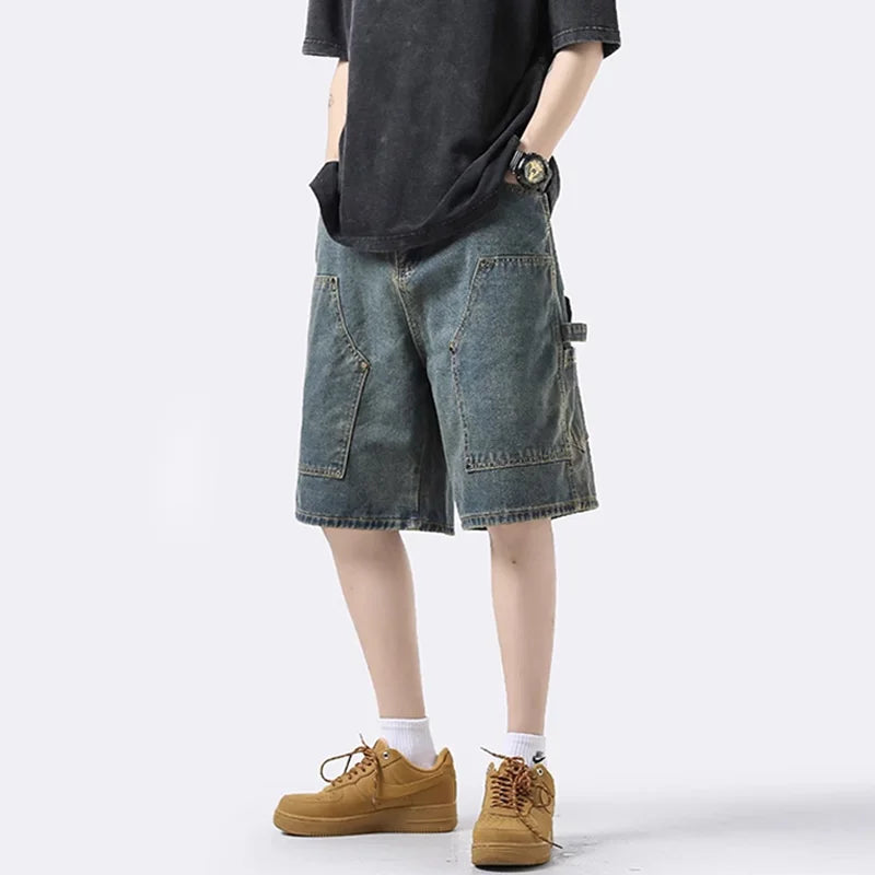 Men Shorts Jeans Blue Cargo Jorts Baggy Denim vintage