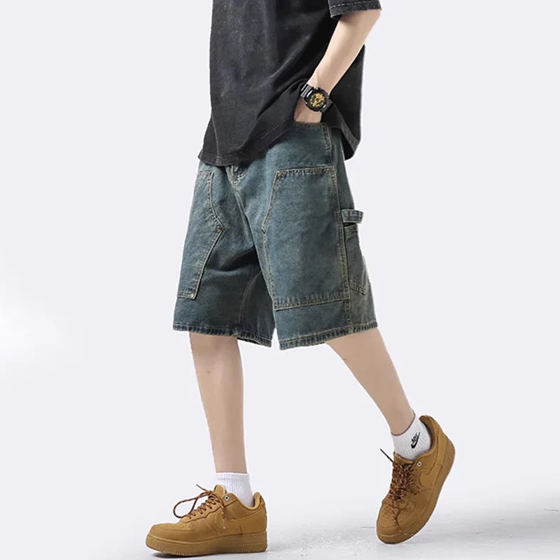 Men Shorts Jeans Blue Cargo Jorts Baggy Denim vintage