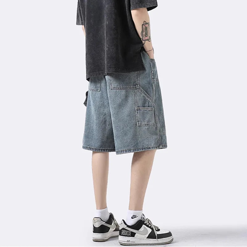 Men Shorts Jeans Blue Cargo Jorts Baggy Denim vintage